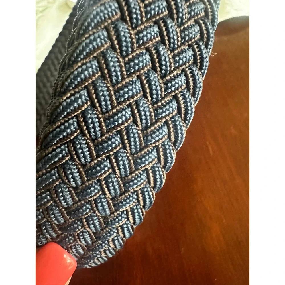 Tommy Bahama Braided Belt Navy Blue Brown Leather Trim SM/MD 32-36